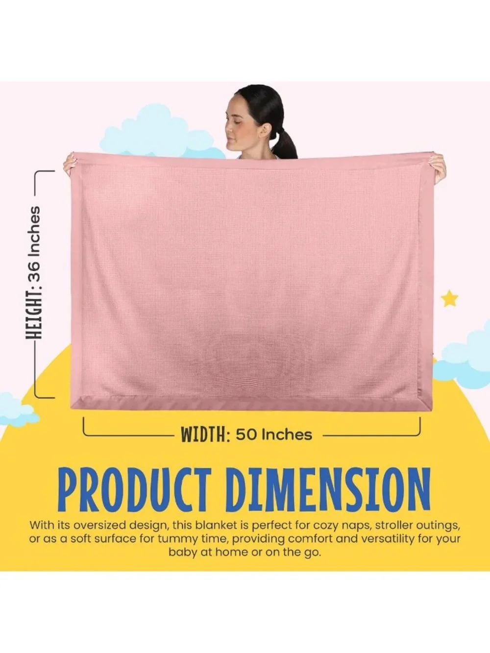 Cozy Thermal Waffle Knit Baby Blanket with Satin Trim, Pink, 36